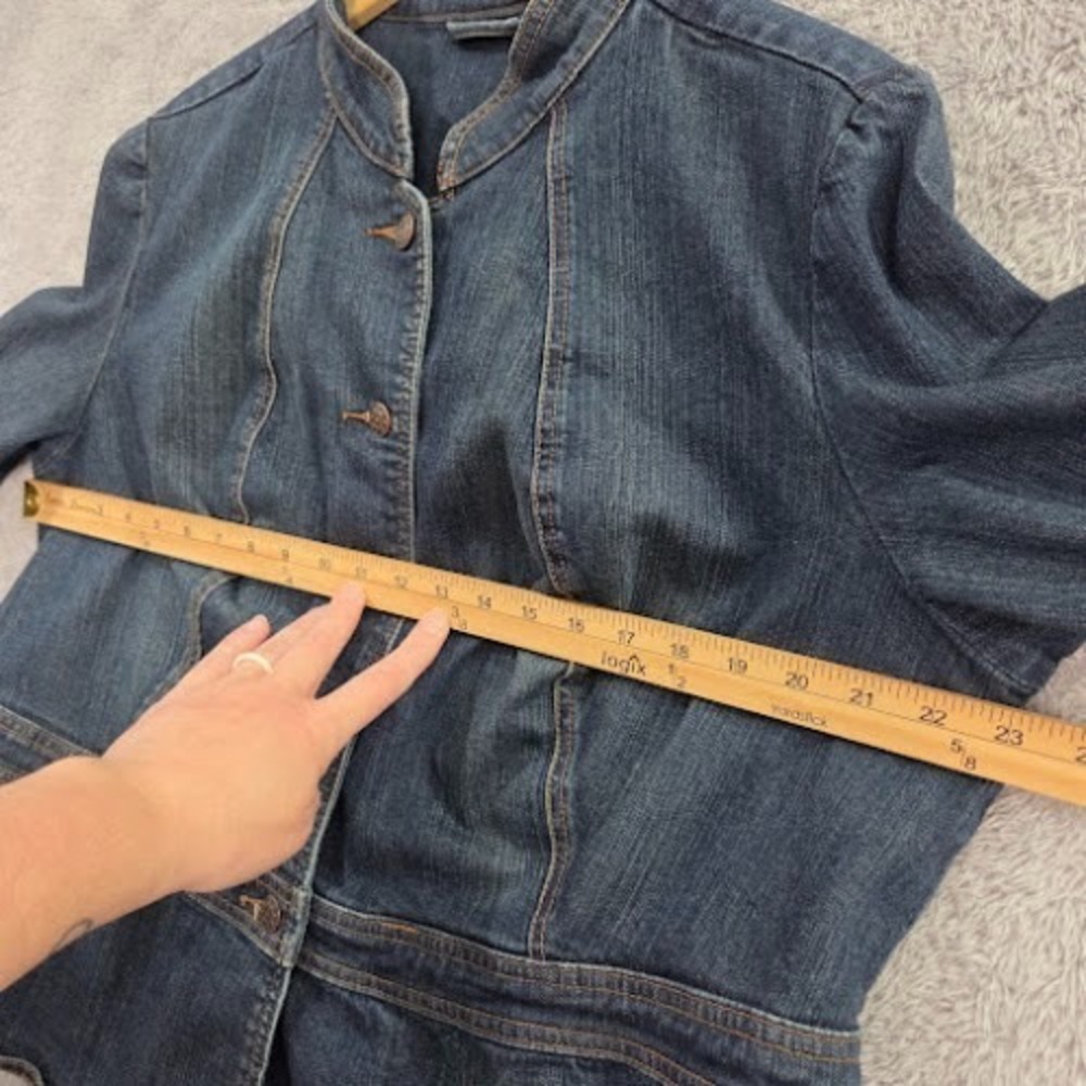 a.n.a Denim Jacket Women's 1X Mandarin Collar Peplum Jean Jacket Cotton Spandex - Picture 9 of 12